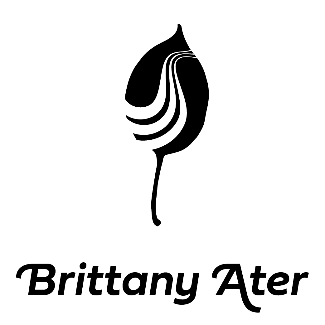 Stylized black leaf logo with three white curved lines inside above the name Brittany Ater in bold italic font.