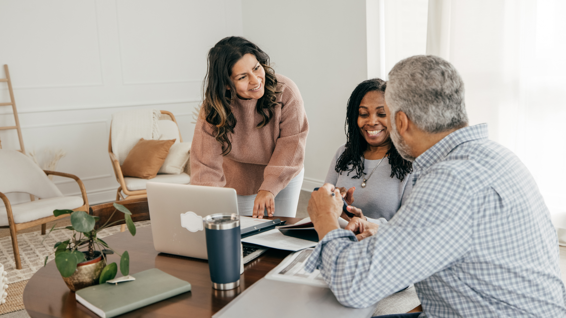 Team of diverse coworkers working together