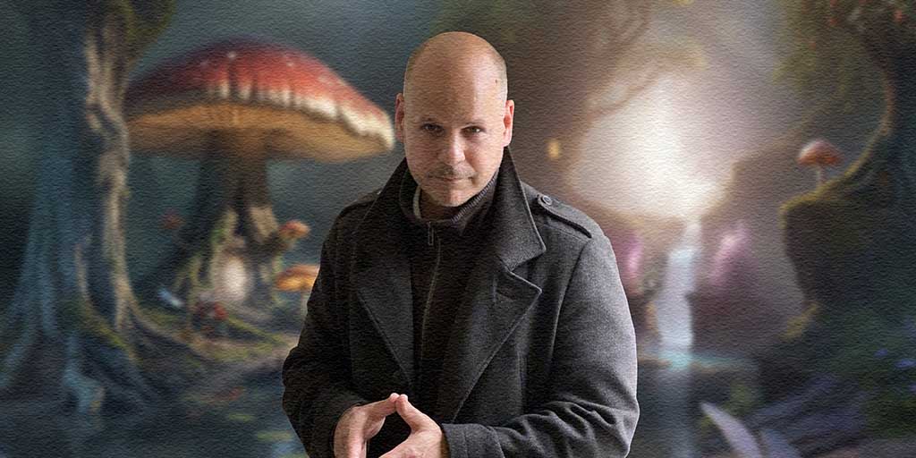 The director of 360 Alice in Wonderland standing in a fantasy landscape