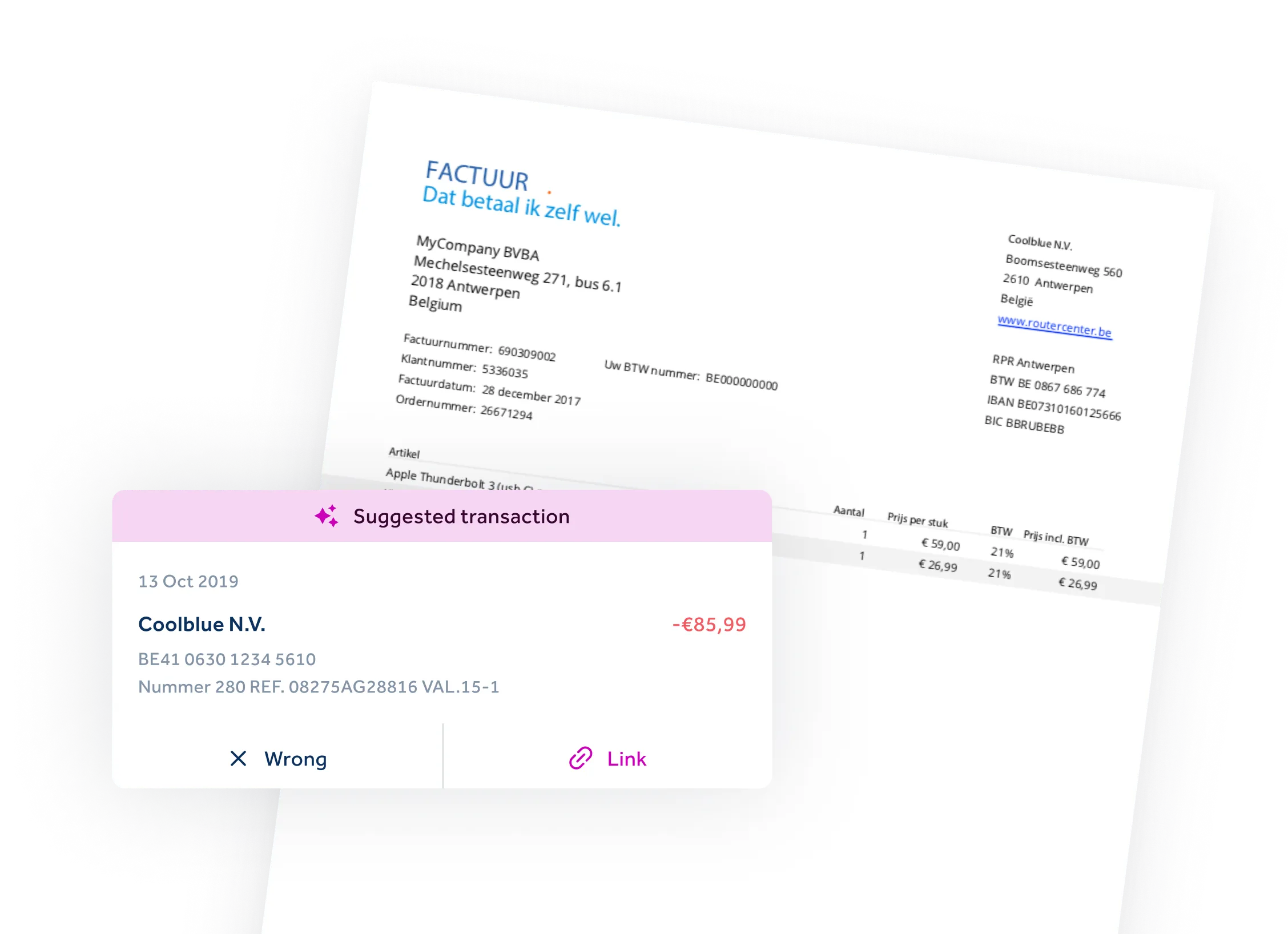 Overview of an invoice with bank transaction