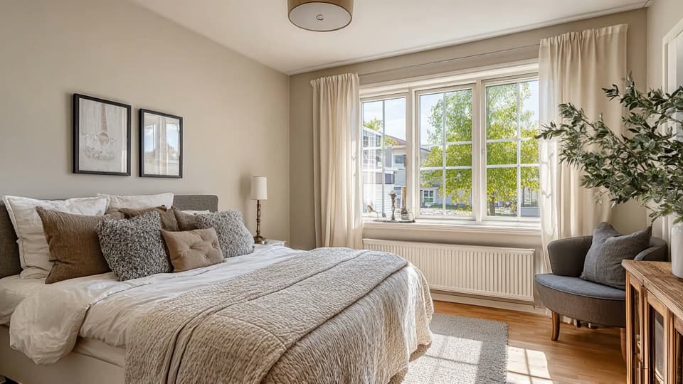 Bright bedroom interior photo used as a listing image for AI real estate video creation