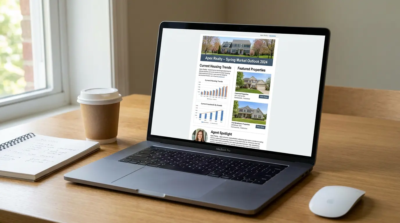 Example of a professional real estate email newsletter with featured property listings.