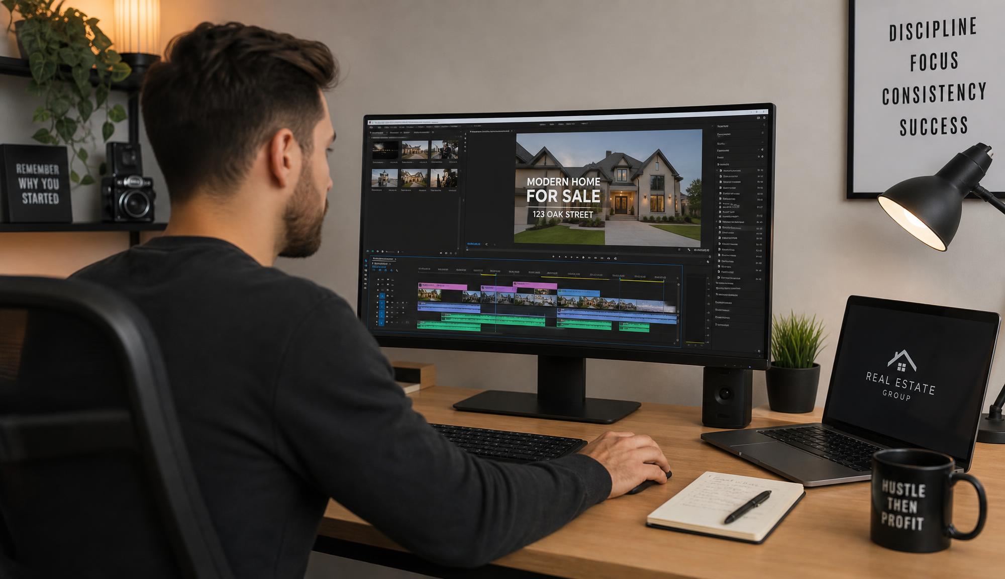 Real estate agent editing video