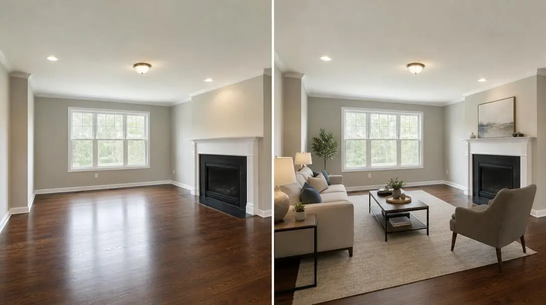 Virtually staged living room