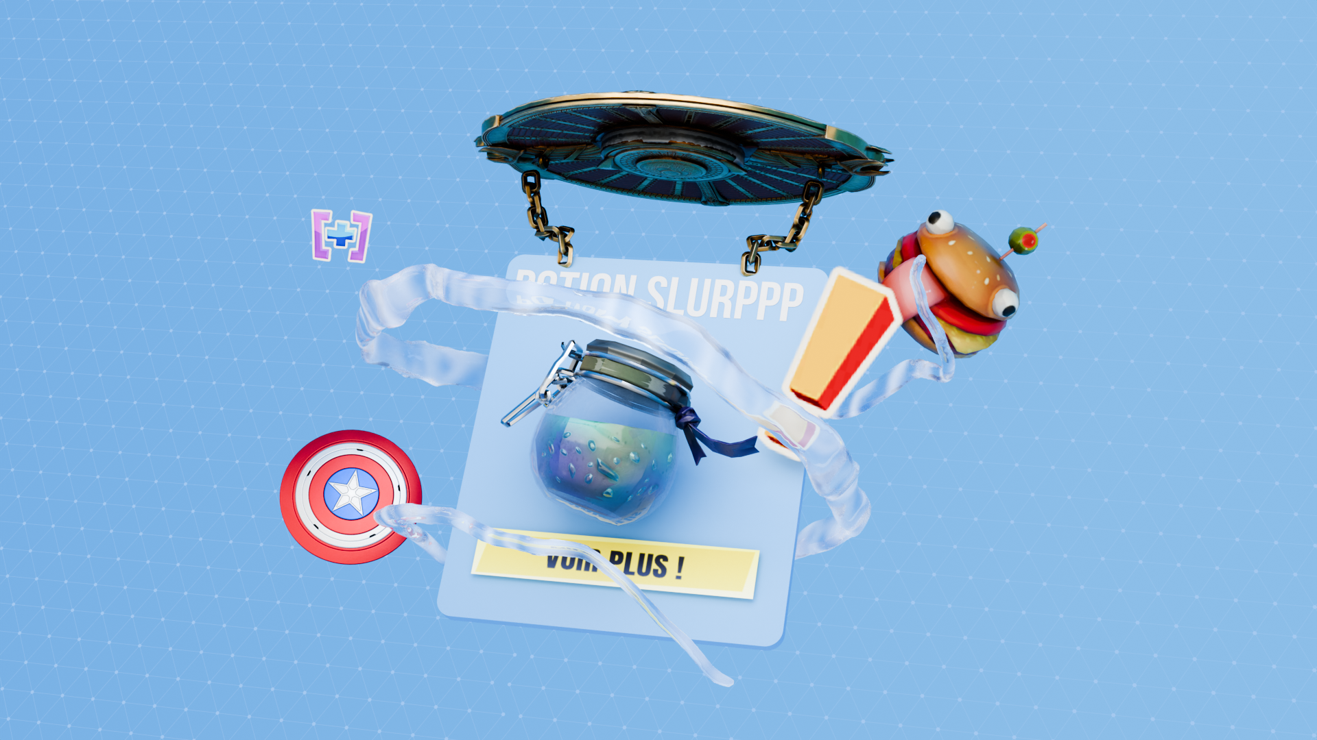 Réalisation d'une composition 3D à l'effigie du jeu vidéos Fortnite 