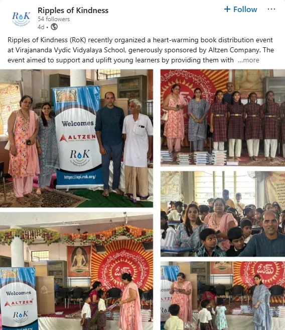 Linkedin Post of RoK on Book Donation by Altzen