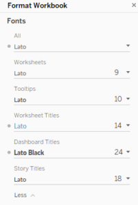 Wybór czcionki dashboardu w Tableau