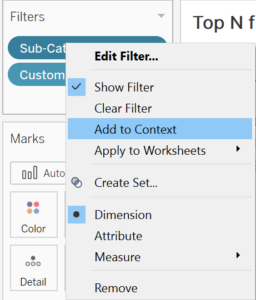 Context filters w Tableau