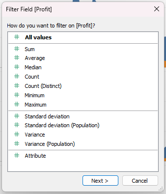 Dodawanie filtrów na miarach (measure filters) 