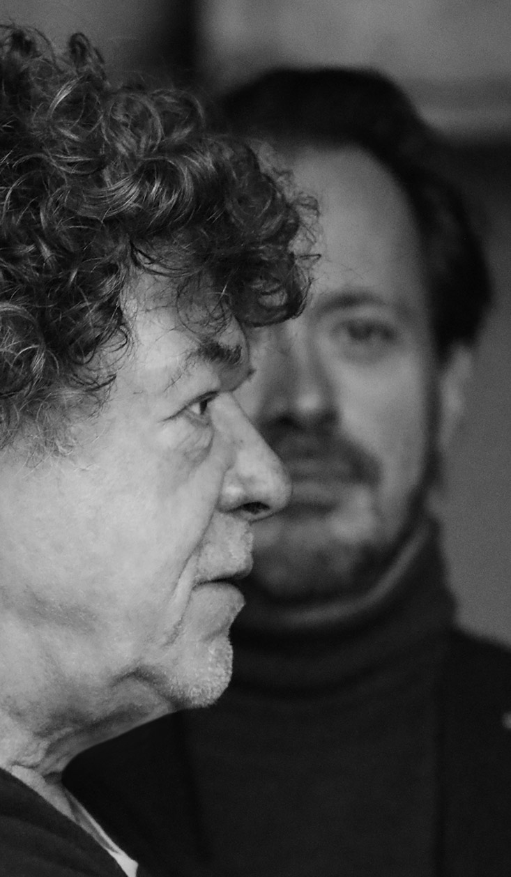 Close-up portrait of the founders of Maison Forest Audiard, Michel Audiard and Sébastien Forest, united by the art of the imprint and the creation of bespoke bronze objects for living in France.