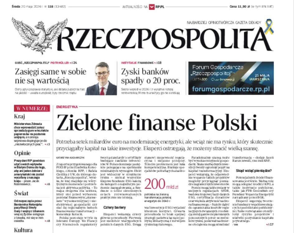 Raport POLSIF na łamach „Rzeczpospolitej”. Polska przed wyborem: finansowy skansen czy regionalny hub transformacji?