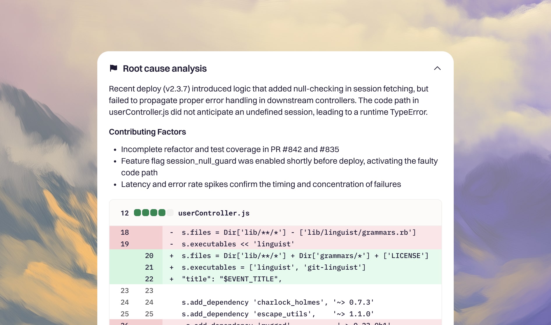 AI Root cause identification