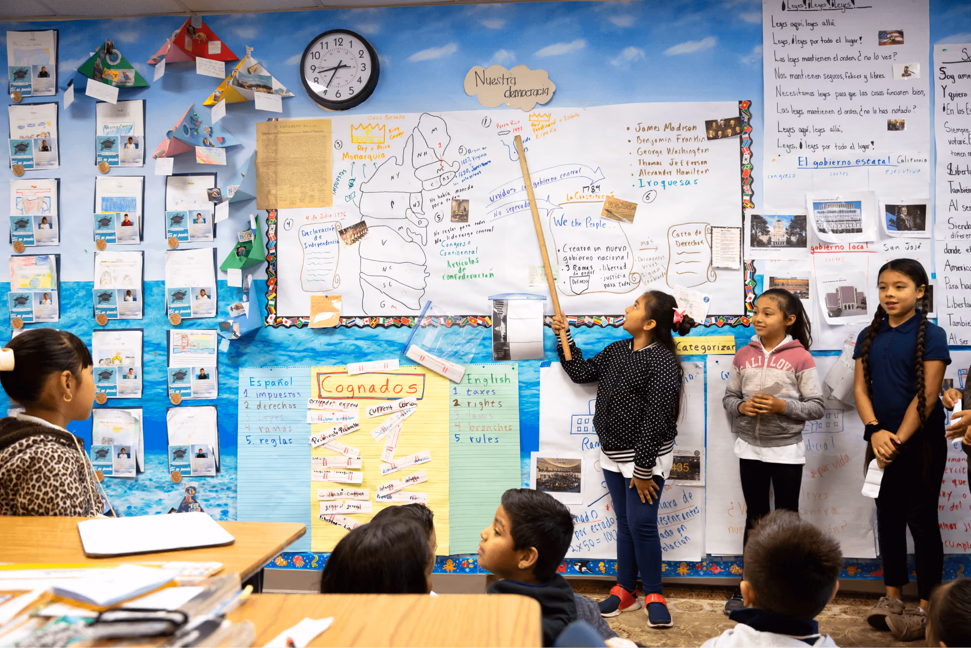 A group of people standing in front of a whiteboard.