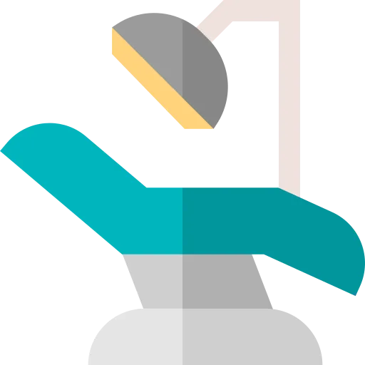 Icon of a dental chair with an overhead dental light.