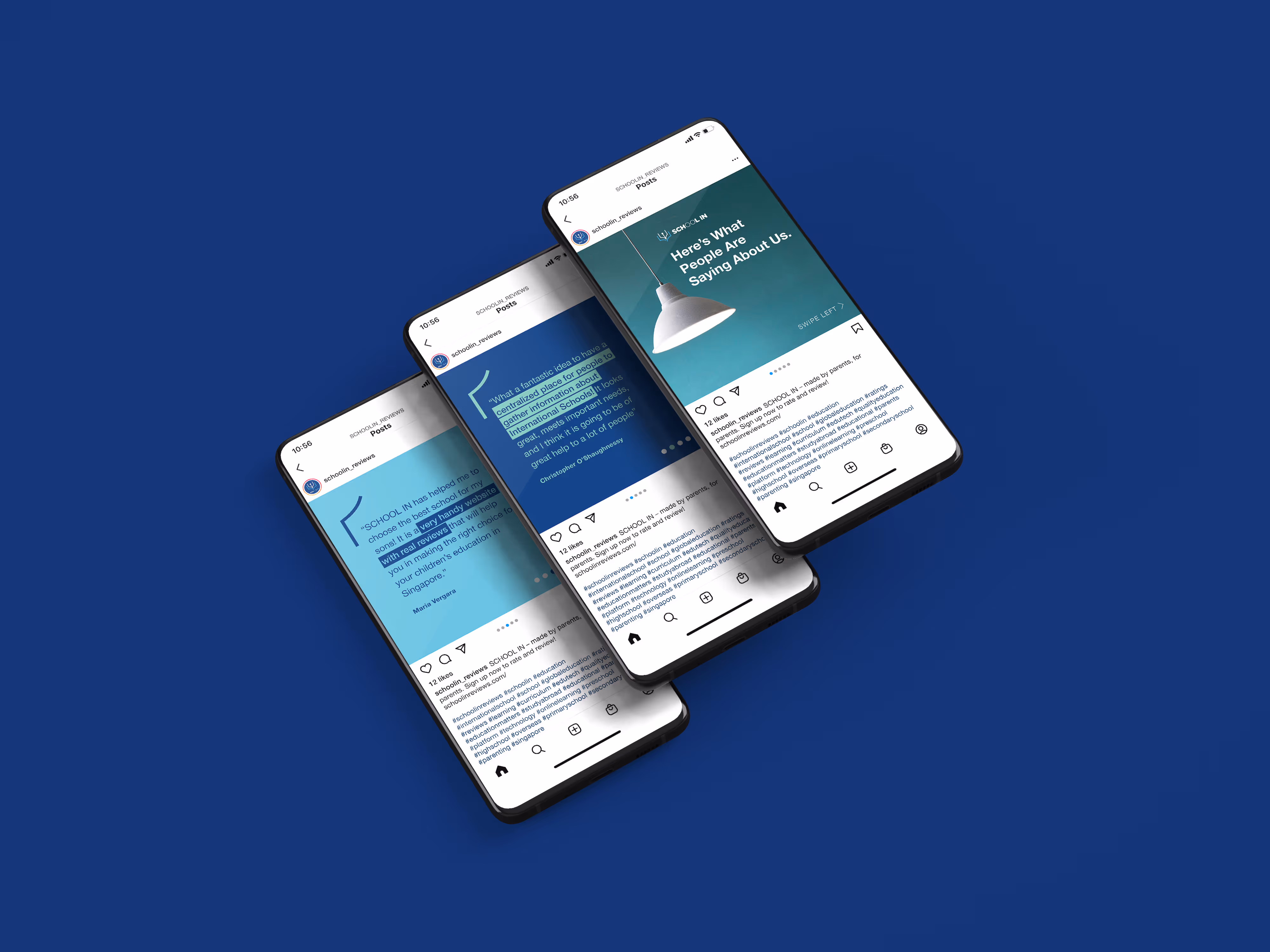 Three smartphones with a website on the screen