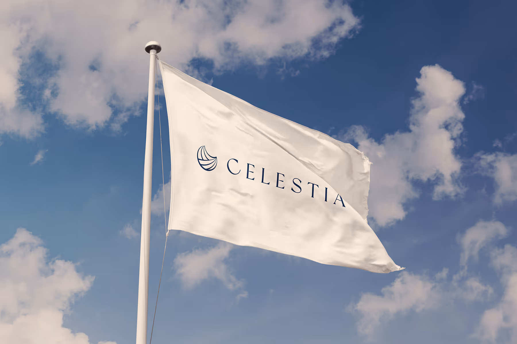 A white flag with the celesita logo on it