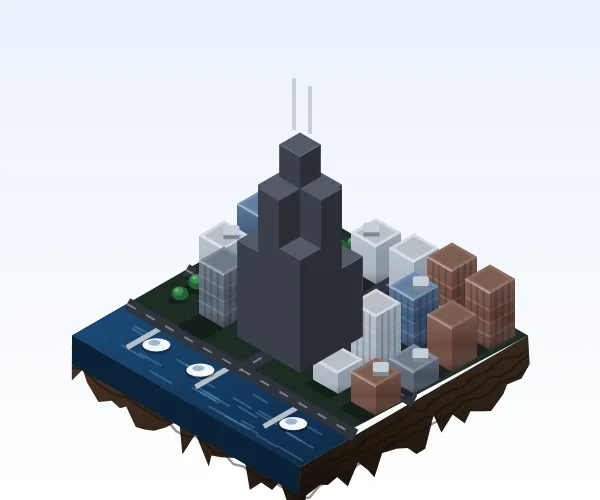Illustrated 3D tile of Chicago, IL
