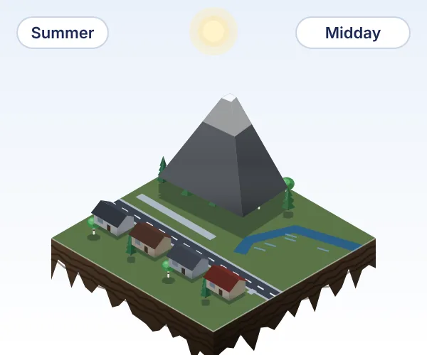 Illustrated 3D tile: Calgary, AB, Rocky Mountain foothills