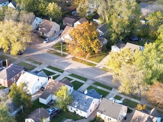 Close-up drone image of Detroit