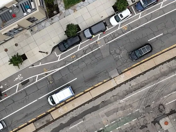 Close-up drone image of Boston