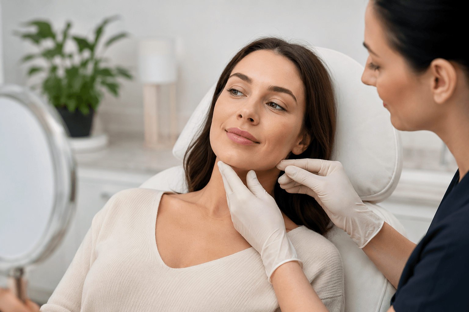 Patient receiving Juvederm jawline filler treatment to enhance chin definition in Hingham Massachusetts