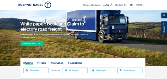 Kuehne + Nagel 3PL logistics homepage