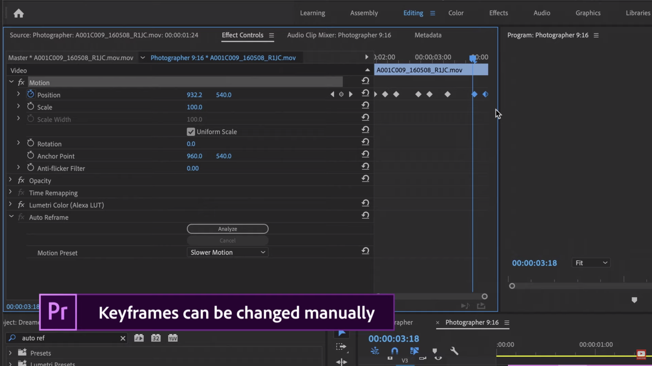   Auto Reframe utilizes keyframes as a means of shifting an image around - exactly how filmmakers have been doing it manually.  