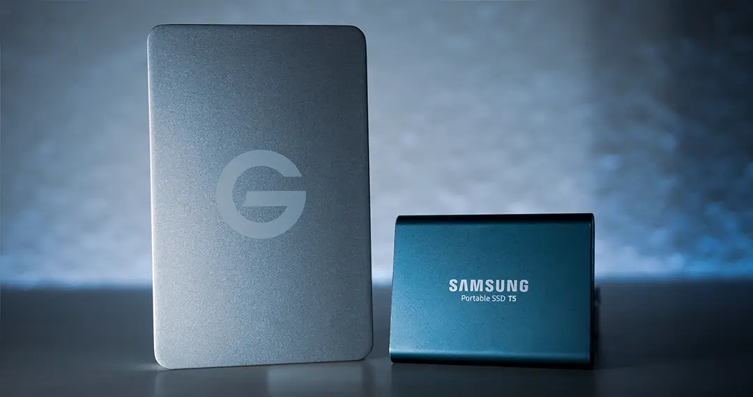   G-Technology USB Hard Drive  and  Samsung T5 Portable SSD  