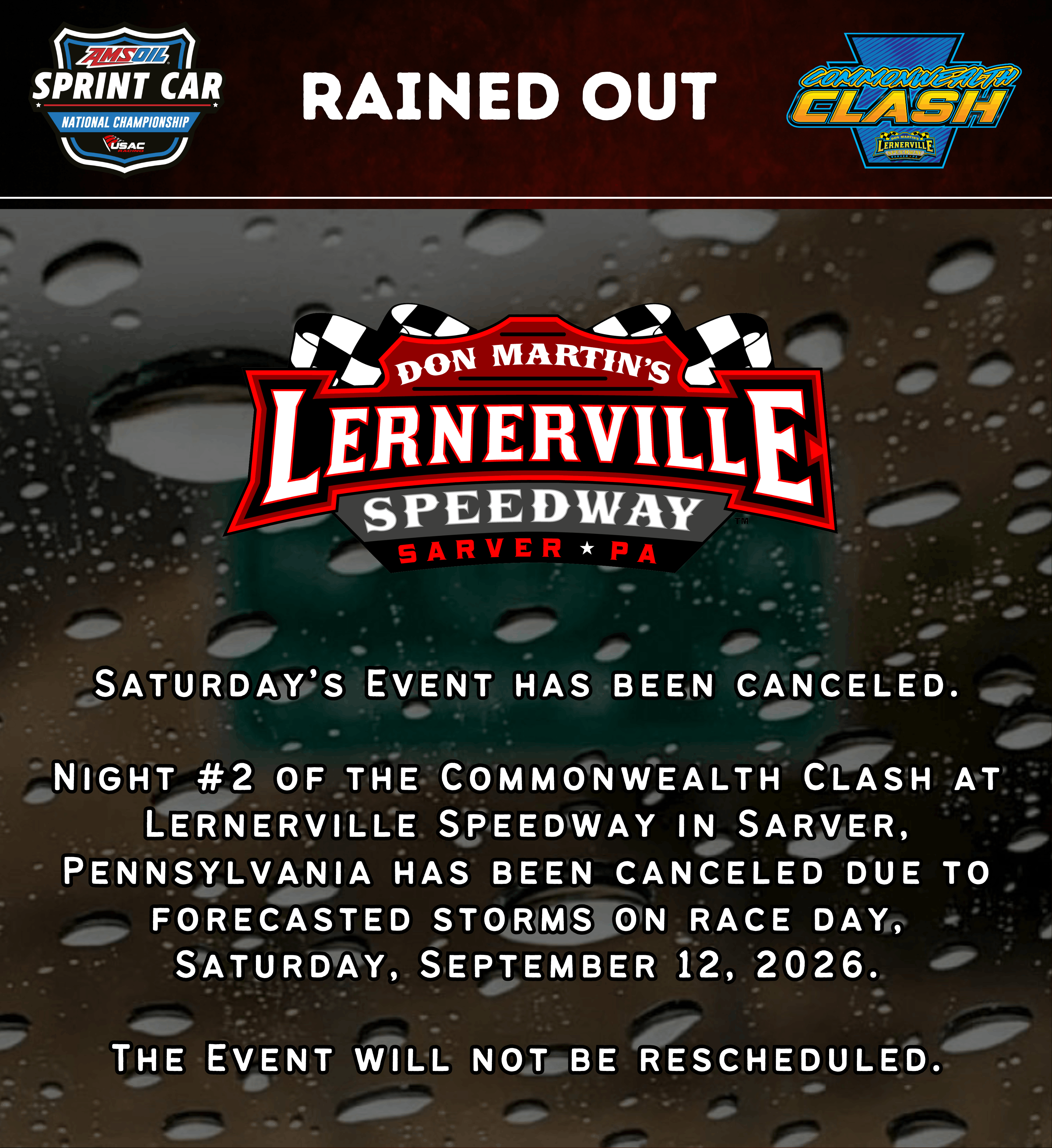 Saturday’s Lernerville USAC Sprint Car Event Canceled