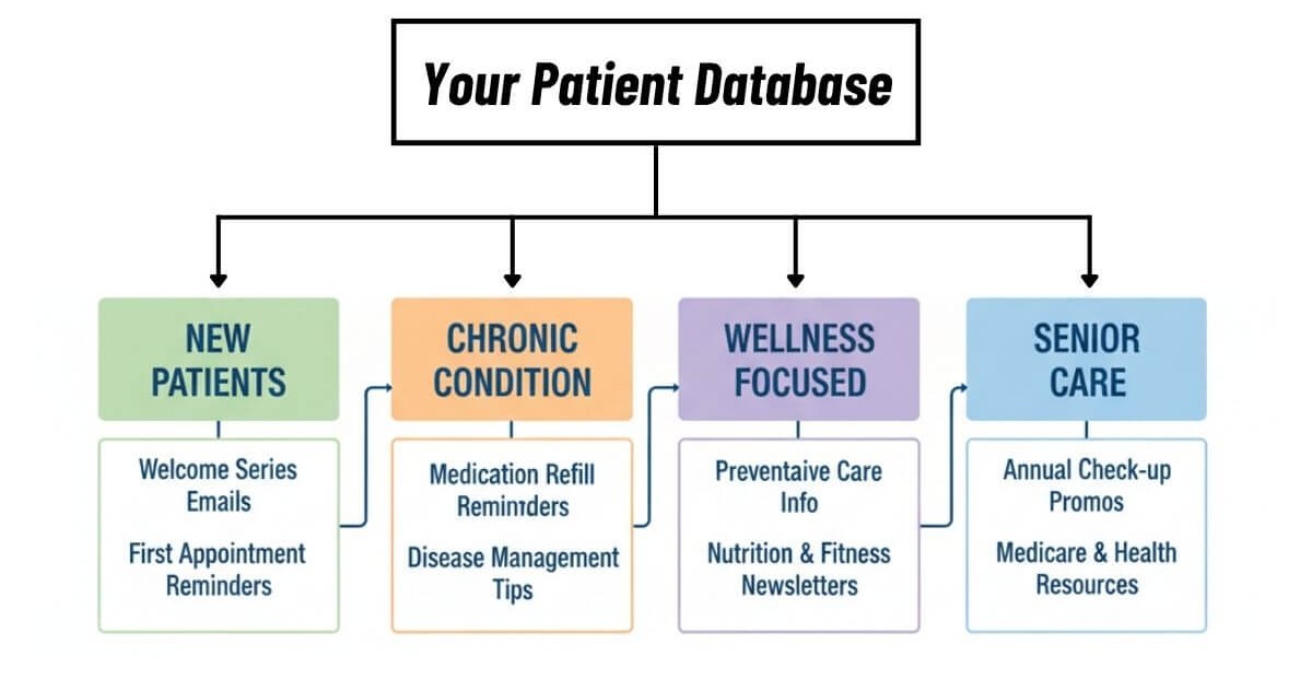 A diagram showing an example on how to segment your healthcare database for email marketing