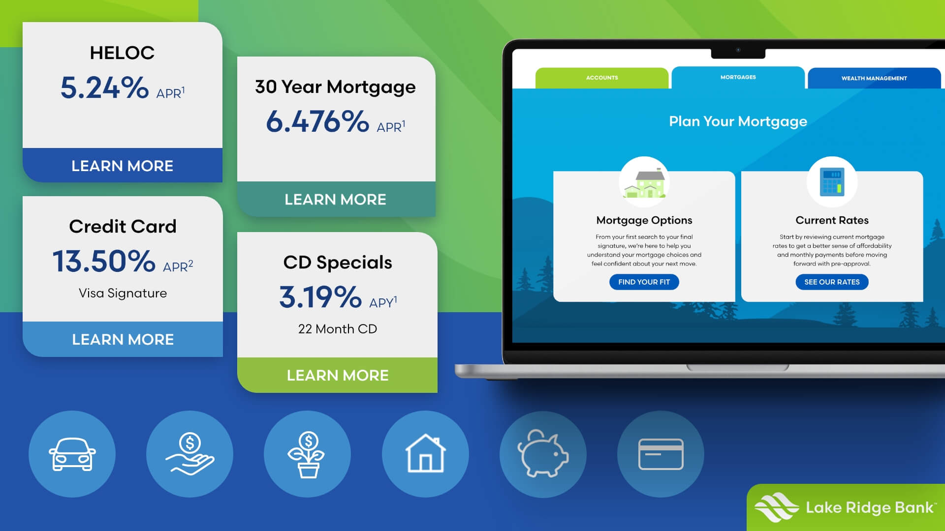 Image of new modules on the website refresh for Lake Ridge Bank