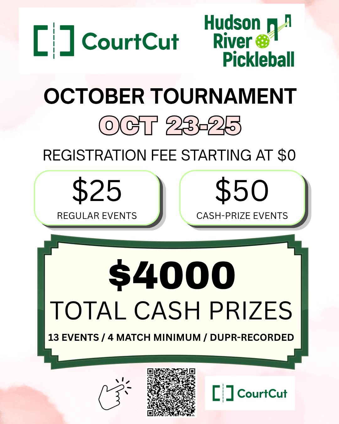 Hudson River Pickleball membership table comparing Non Member, Silver, and Gold levels with details on open play, walk-in play, replays, private court rental, ball machine, gear discount, demo paddles, booking time, and yearly price.