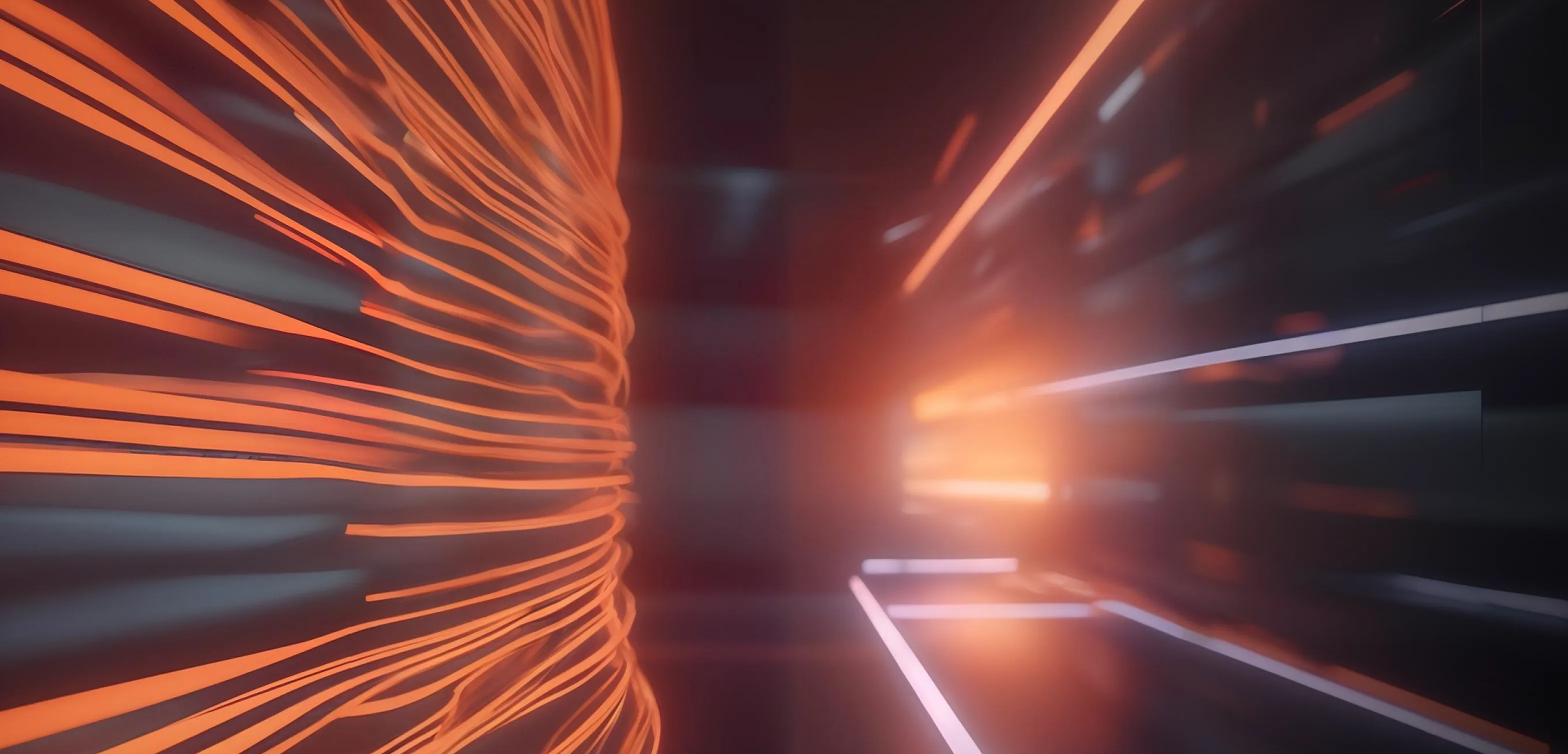A modern tunnel with radiant orange lines, evoking a sense of advanced technology and innovation.
