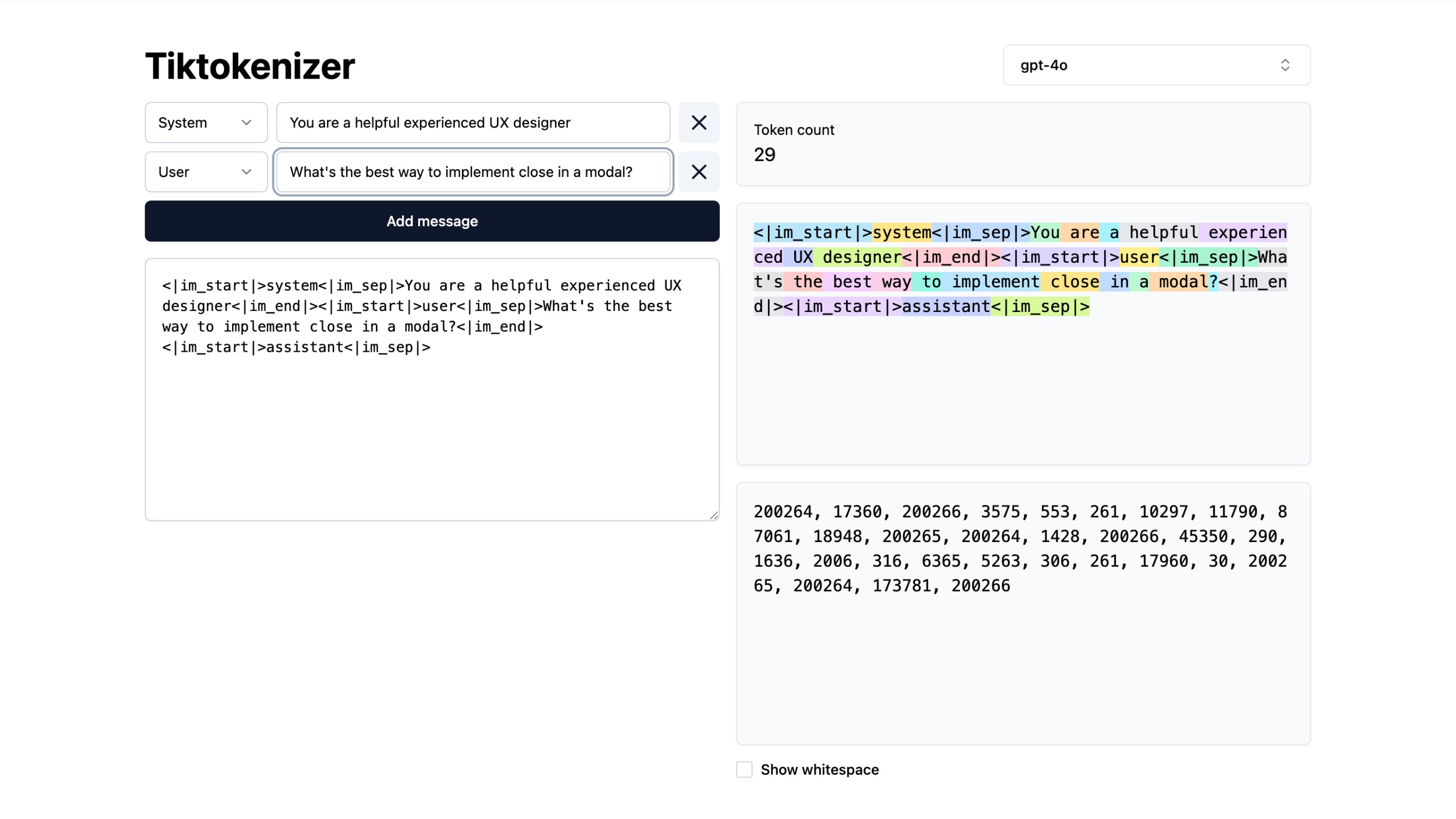 tokenization from tiktokenizer screenshot