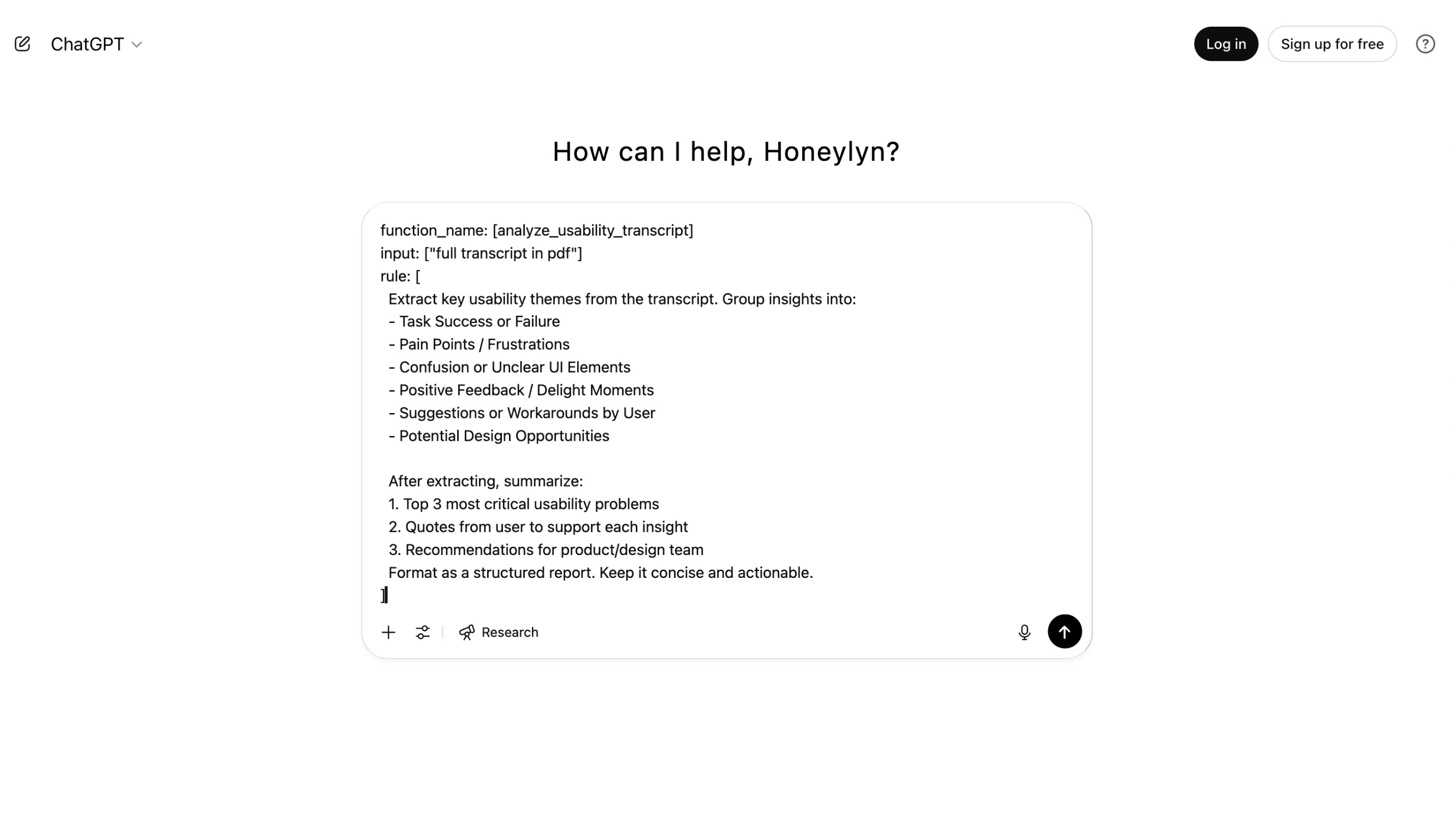 Prompt engineering example