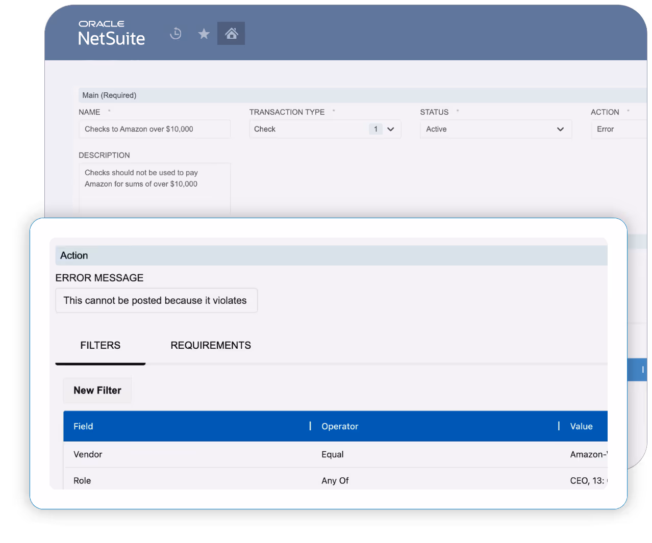 cross-validation rules inside NetSuite