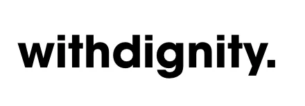 Text 'withdignity.' in bold black font on a white background.