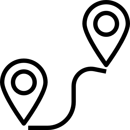 Two location markers connected by a line showing a route.