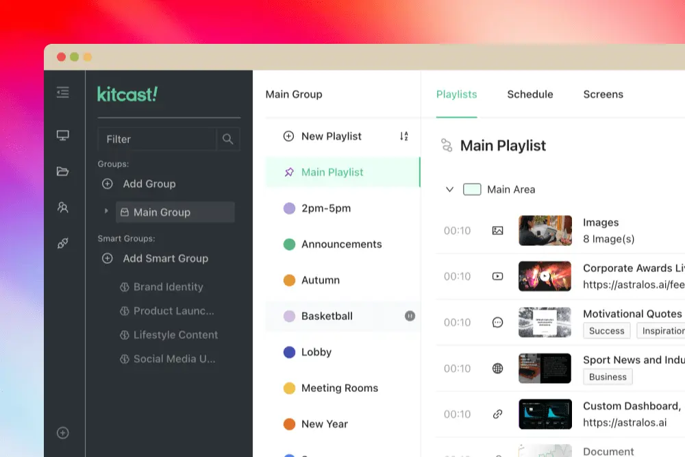 Kitcast dashboard interface showing playlist management