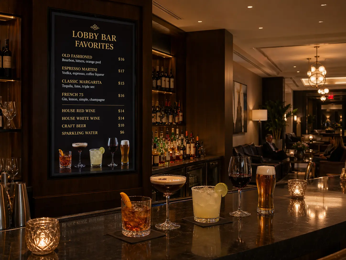 Hotel bar and café menu boards