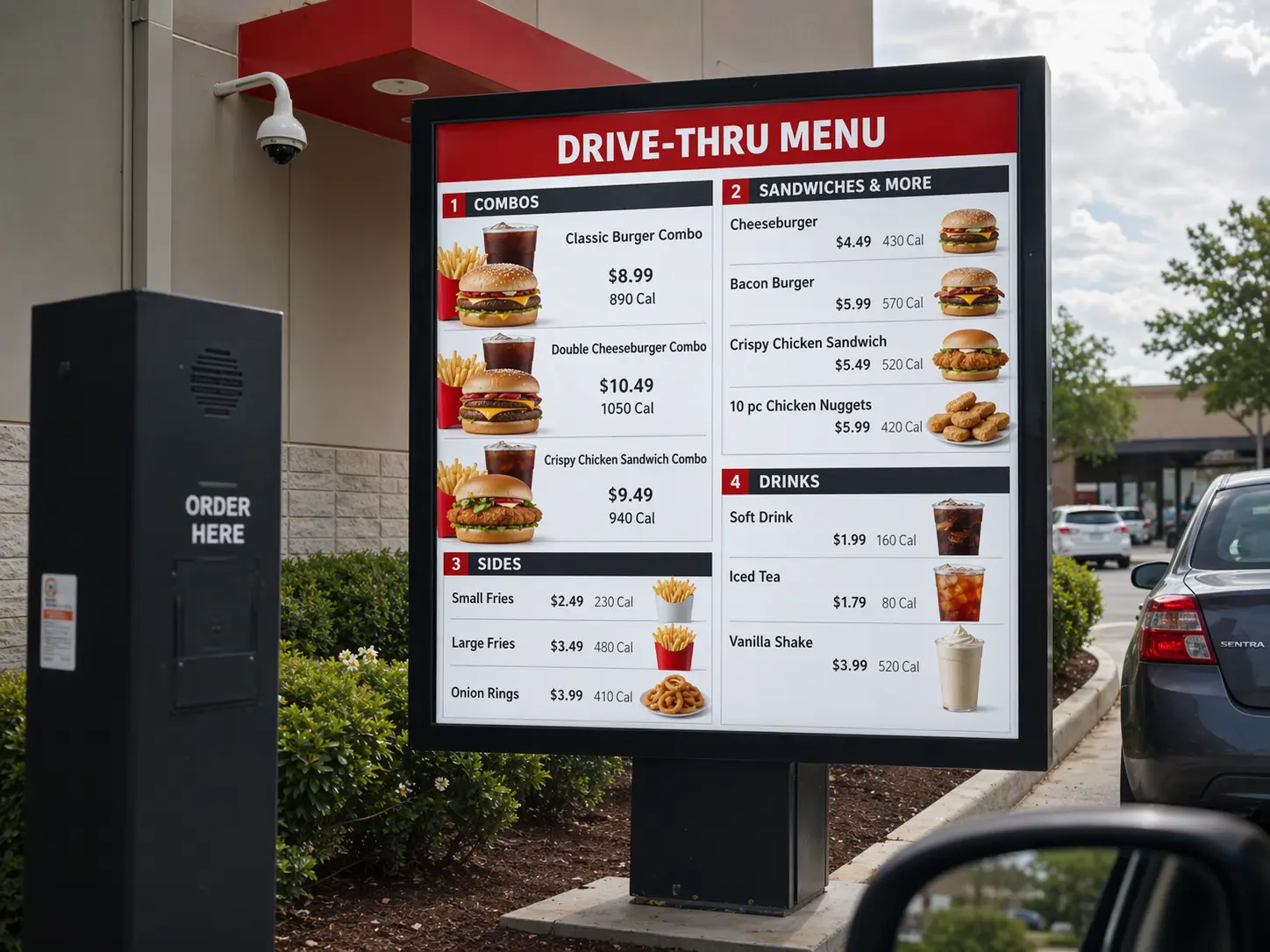 Digital menu board in a QSR drive-thru