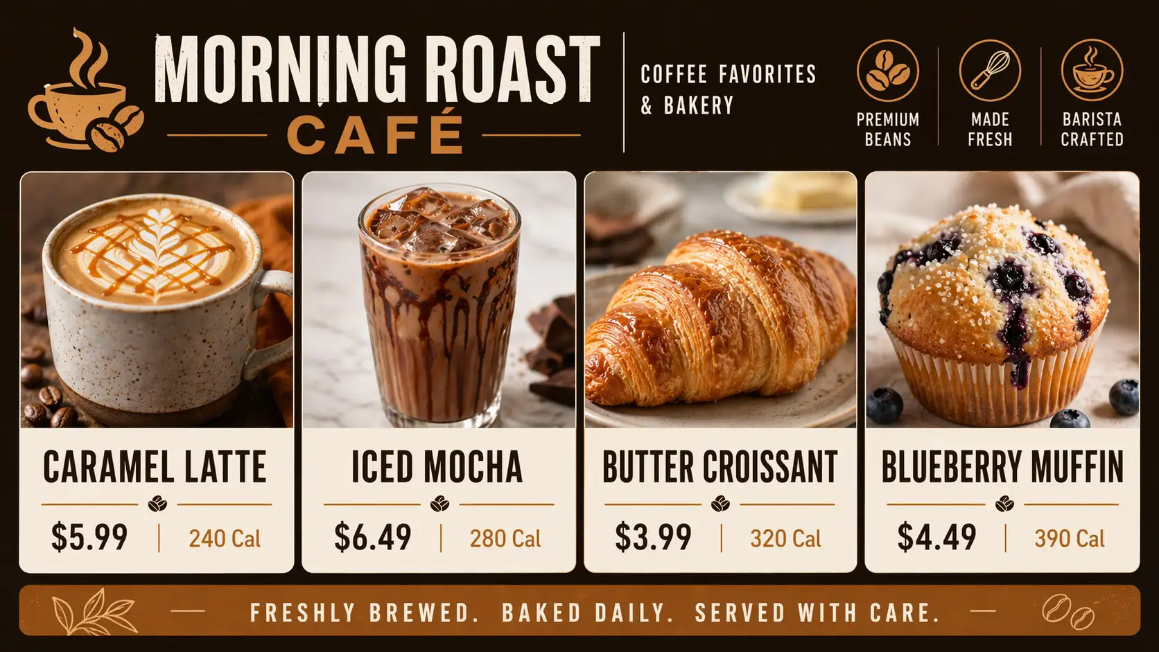 Kitcast digital menu board in a coffee shop