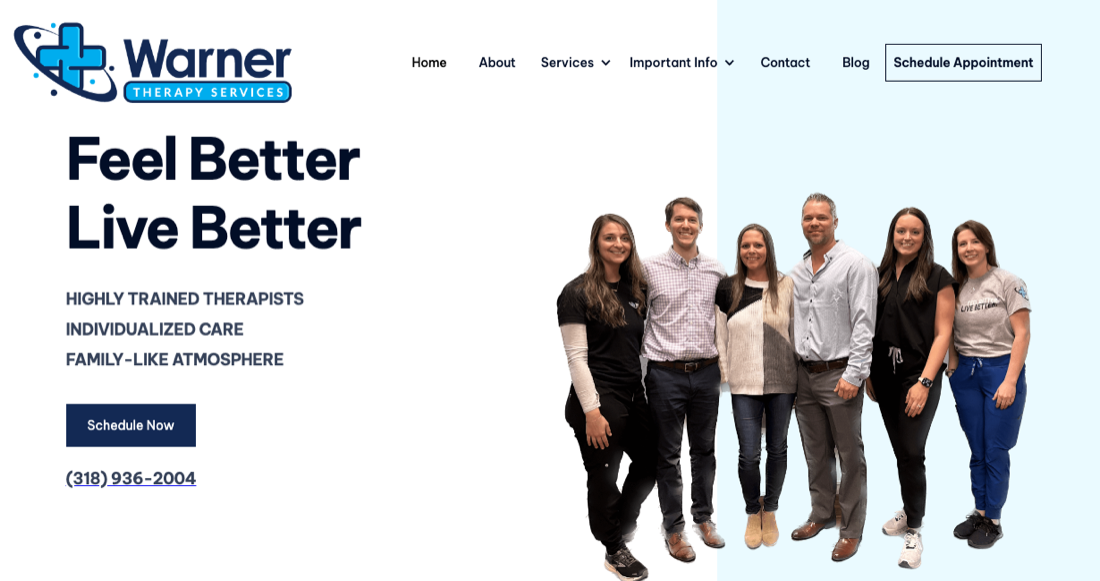 Warner Therapy website built by Pelican State Tech