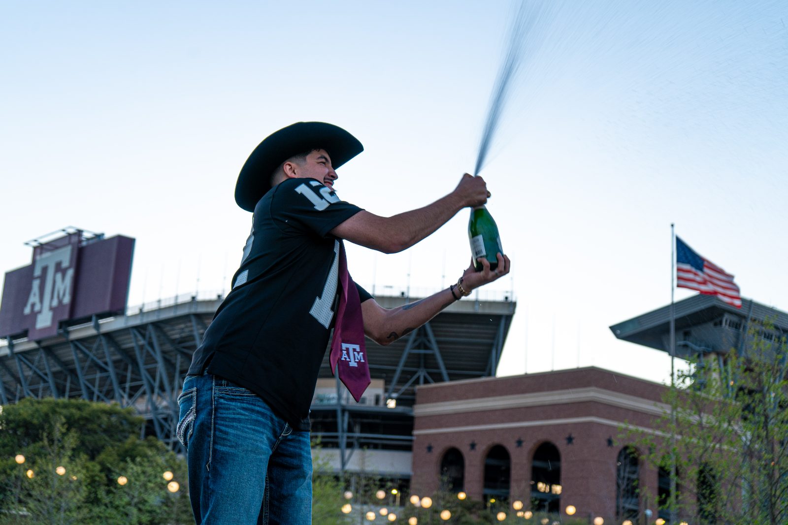 Graduation celebration outside Kyle Field, Texas A&M