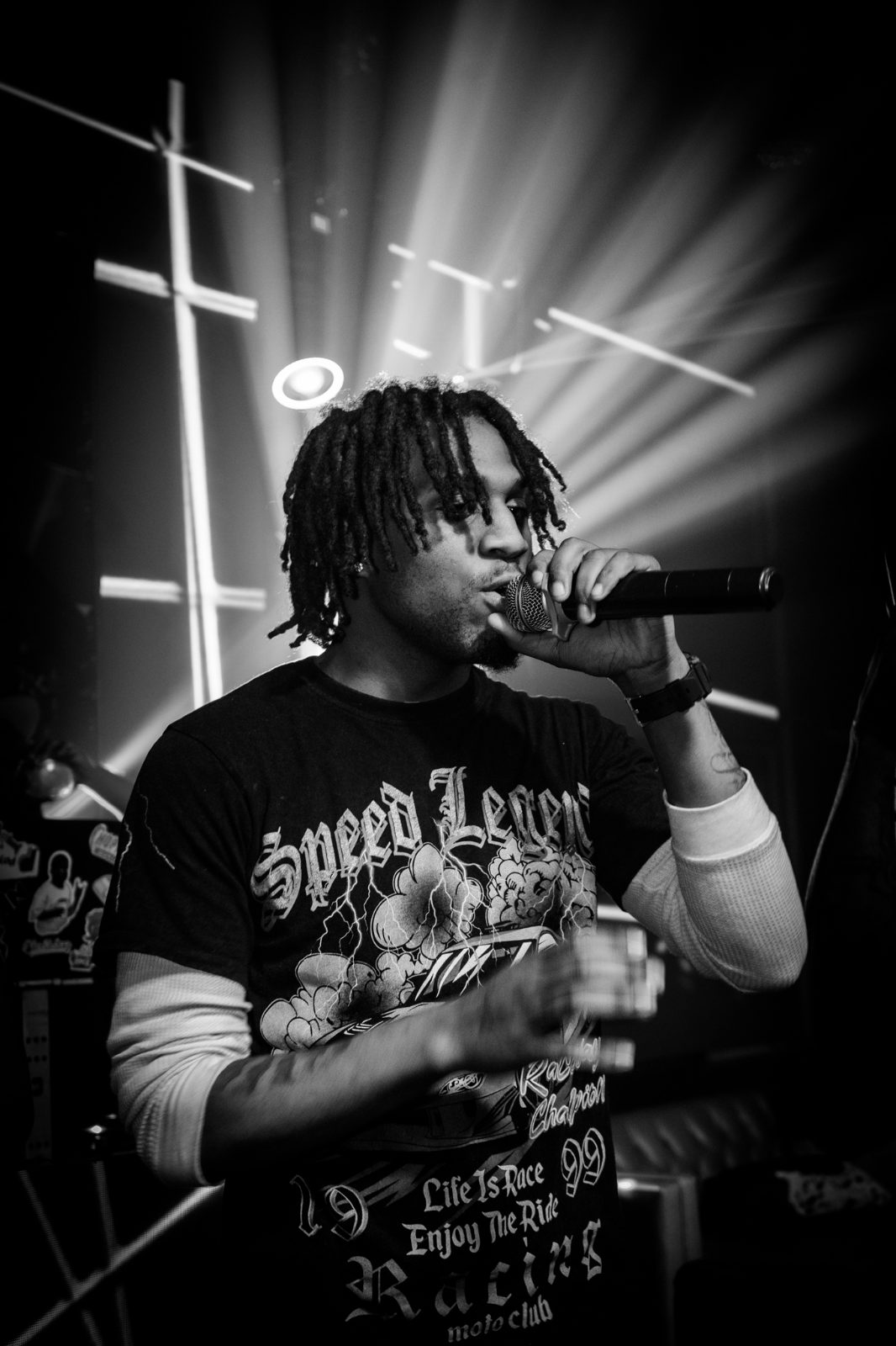 Live performance frame under coloured stage light