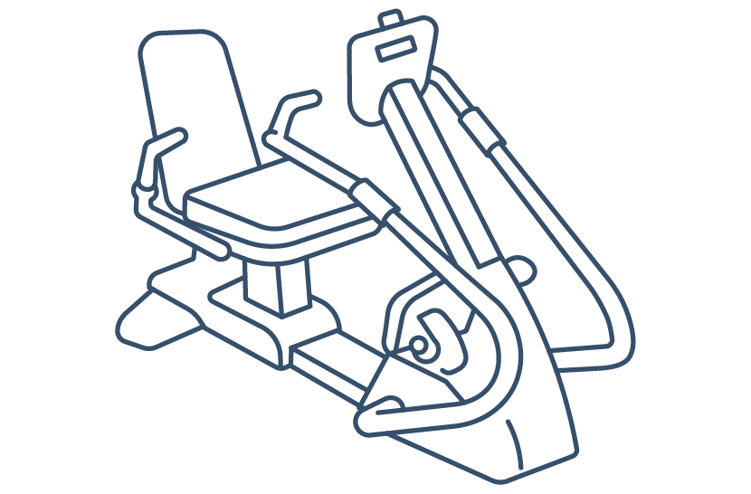 Line drawing of a seated upper body resistance exercise machine with handles and a padded seat.