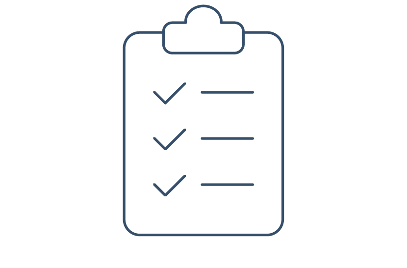 Outline of clipboard with three checkmarks and lines representing a completed checklist.