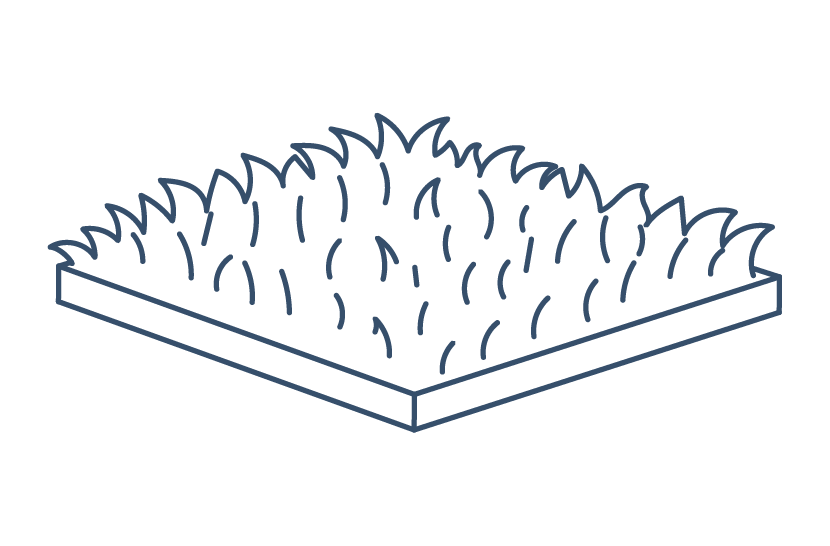 Isometric illustration of a square patch of indoor turf with grass blades.