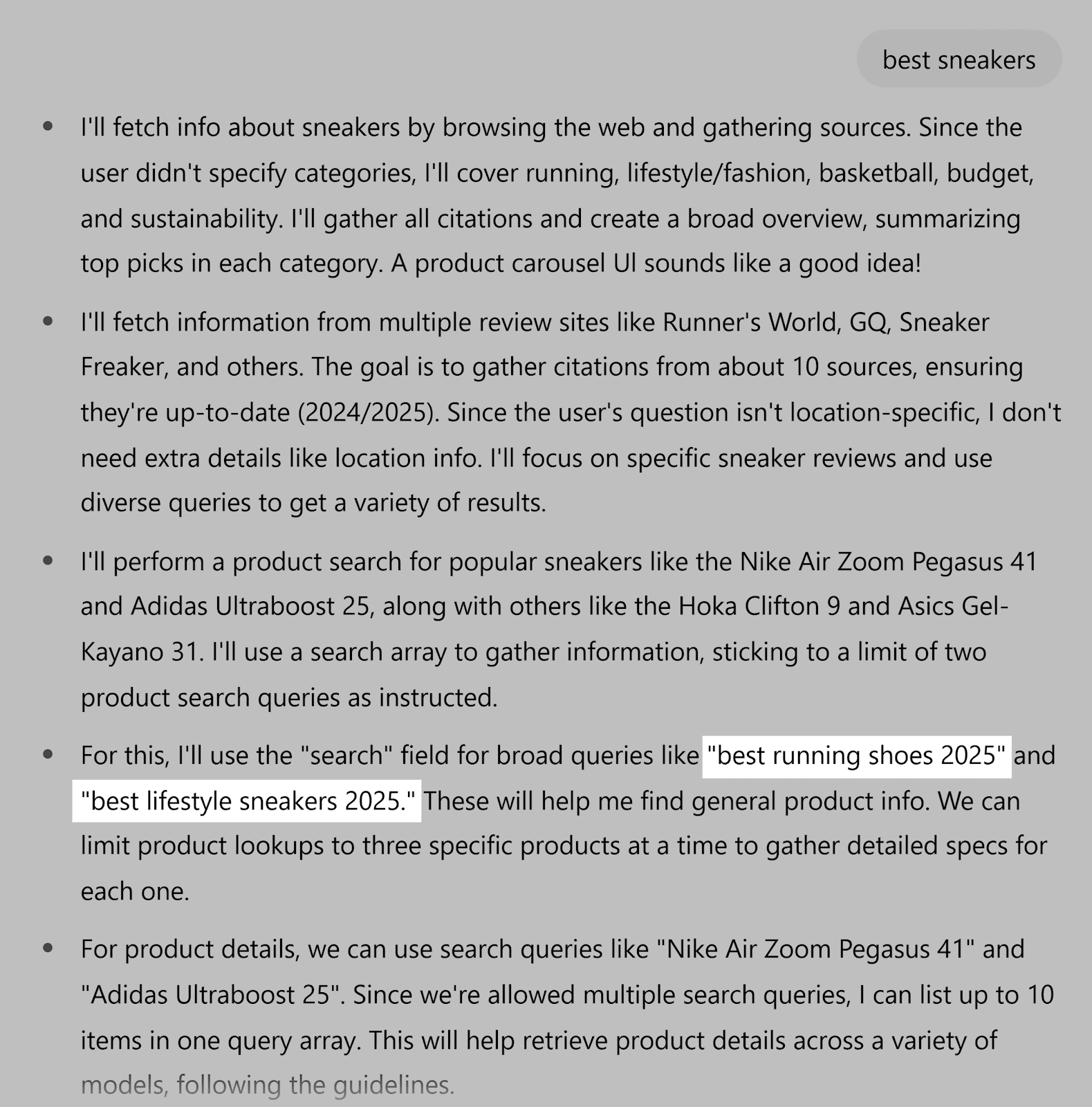 ChatGPT – O3 model – Best sneakers