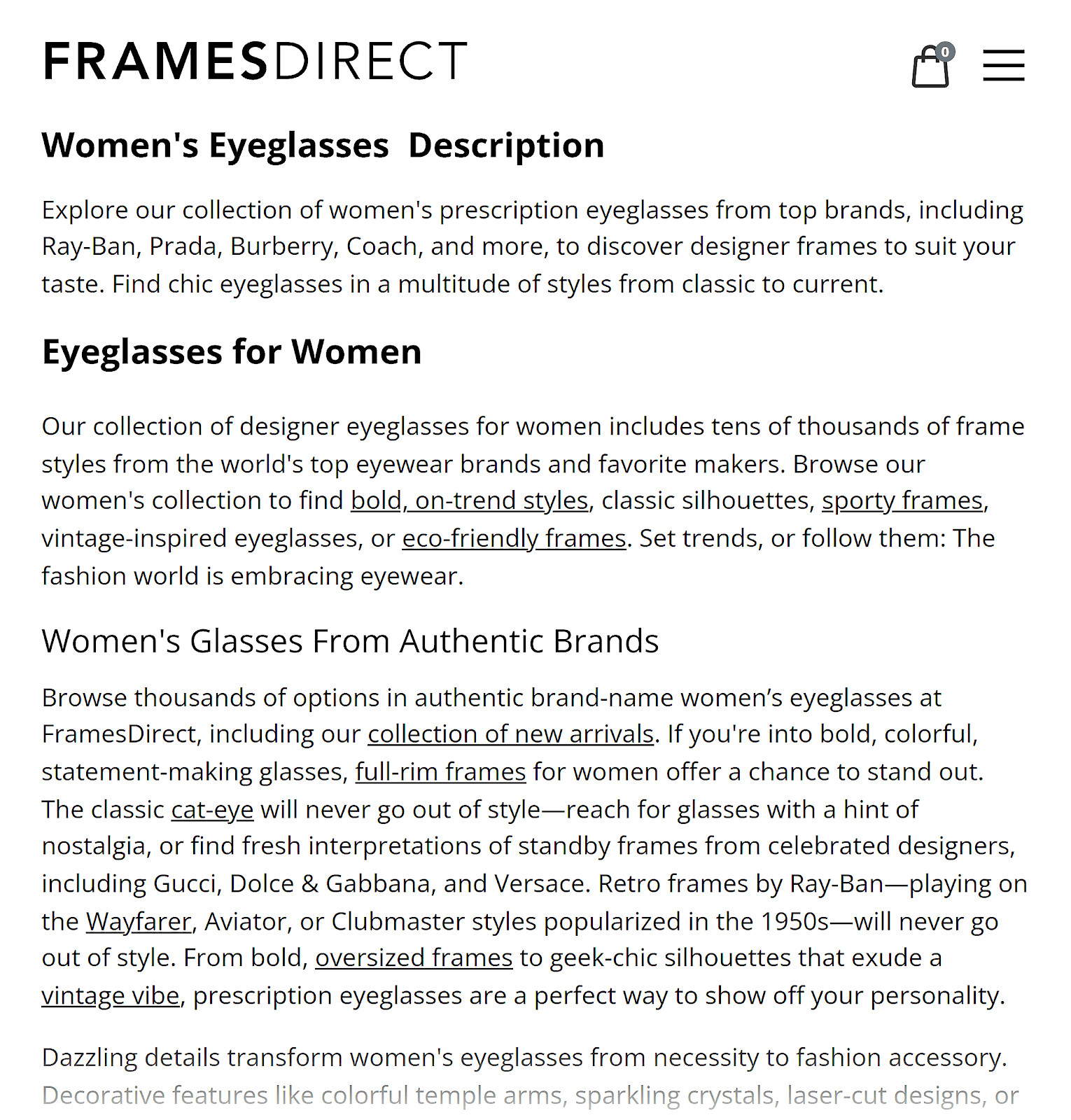 Frames Direct – Detailed content at the end of category